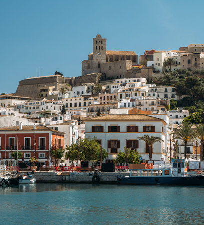 Port, old town and Castle of Ibiza. Sa Marina neighborhood and the historic complex of Dalt vila...