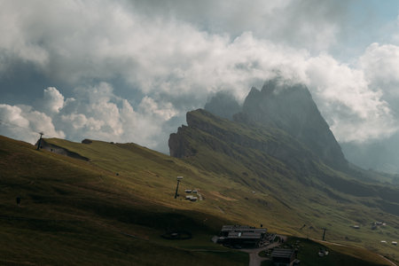 Breathtaking Scenic View of Seceda in the Dolomites Featuring Majestic Peaks and Dramatic, Beautiful...