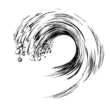 Waves brush ink sketch handdrawn serigraphy print stampのイラスト素材