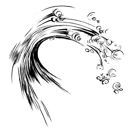 Waves brush ink sketch handdrawn serigraphy print stampのイラスト素材
