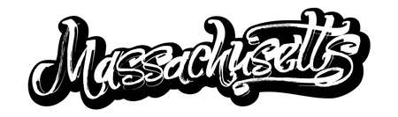 Massachusetts. Sticker. Modern Calligraphy Hand Lettering for Serigraphy Printのイラスト素材