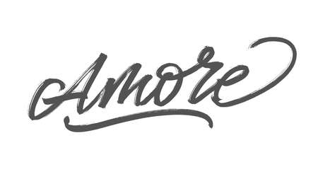 Amore. Love. Handwritten words with a brush. Calligraphy in vectorのイラスト素材