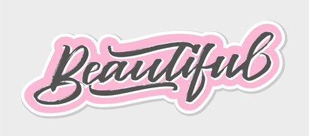 Beautiful. Handwritten word with a brush. Sticker. Calligraphy in vectorのイラスト素材