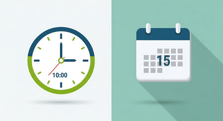 Illustration of clock showing ten o'clock with calendar clock time and calendar date for business schedule planning clock with time and appointment scheduling concept time management punctuality illustration representing meeting and deadline reminder business timingの素材