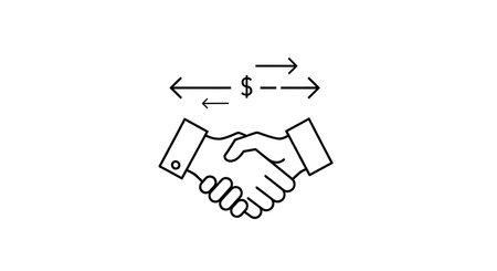 Financial transaction investment exchange commerce negotiation vector illustration for success and partnership. Symbolizes agreement and cooperation. Represents financial transaction, investment exchange, commerce negotiation. Ideal for illustrating successful business deals, partnerships, and cooperative financial agreements. Great icon for illustrating financial transaction investment exchange commerce negotiation.の素材