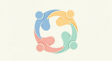 Illustration of teamwork collaboration concept showcasing diverse people joining hands symbolizing unity, support, and partnership. This image portrays harmony, community building, and inclusive environment fostering cooperative effort towards common goal achievement. Highlight value of working together in unity and supportの素材