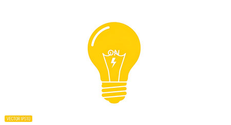 This is a yellow light bulb icon, simple vector design symbolizes an idea, inspiration, and energy efficiency. Showcases creative concepts, innovation, and resourceful solutions. Suitable for illustrating creative thinking, problem-solving, and sustainable energy usage.の素材
