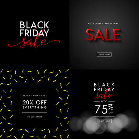 Black Friday Sale illustrations for social media banners, ads, newsletters, posters, flyers, websites. Set of typographic vector designs.のイラスト素材