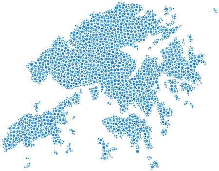 Map of Hong Kong - Asia - in a mosaic of blue circlesのイラスト素材