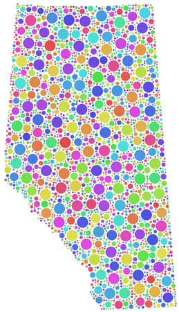 Decorative map of Alberta - Canada - in a mosaic of harlequin circlesのイラスト素材