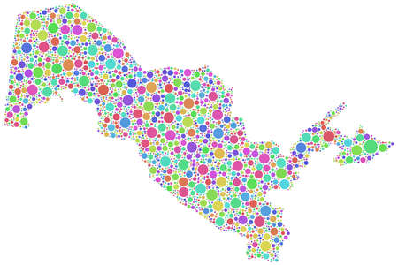 Map of Uzbekistan - Asia - in a mosaic of harlequin circlesのイラスト素材