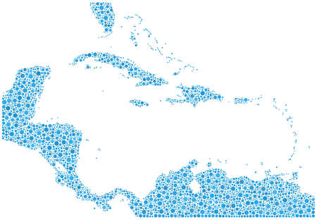 Decorative map of Caribbean Islands in a mosaic of blue bubblesのイラスト素材
