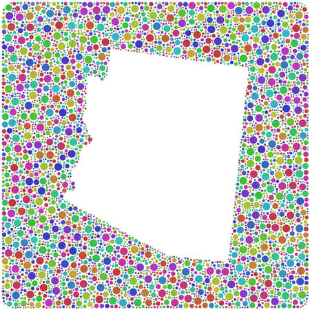 Decorative map of Arizona into a square icon. Mosaic of colored circlesのイラスト素材