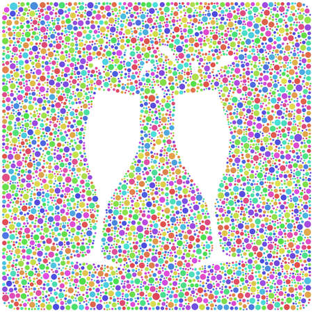 Decorative mosaic of two flutes with drops of wine. Mosaic of little harlequin circlesのイラスト素材