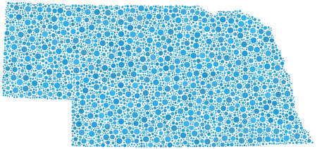 Decorative map of Nebraska USA in a mosaic of blue bubblesのイラスト素材