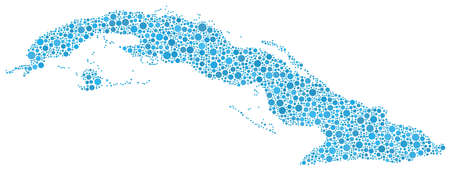 Decorative map of Cuba  America  in a mosaic of blue bubblesのイラスト素材