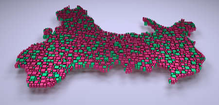 Decorative map of Wales - UK - in a mosaic of little boxes
