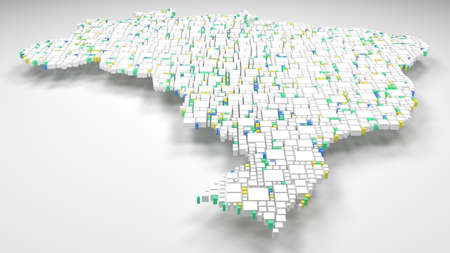 Decorative Map of Brazil - Latin America 3D mosaic of small bricks - Flag colorsの写真素材