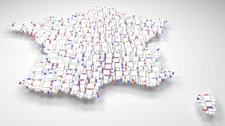 Decorative Map of France - Europe | 3D mosaic of small bricks - Flag colorsの写真素材