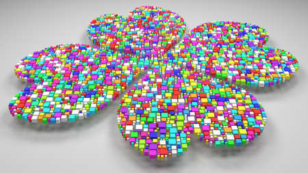 Harlequin four leaf clover | 3d mosaic of bricks - Harlequin colorsの写真素材