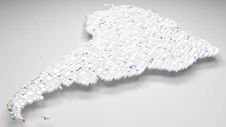 Map of Latin America | 3d rendering, mosaic of little bricks - White and harlequin colorsの写真素材