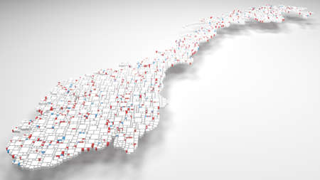 3D Map of Norway - Europe | 3d Rendering, mosaic of little bricks - White and flag colorsの写真素材