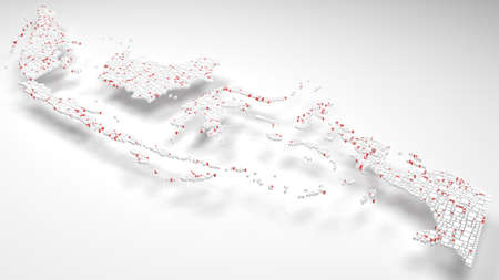 Map of the Republic of Indonesia - Asia | 3d Rendering, mosaic of little bricks - White and flag...