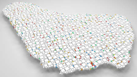 3D Map of Barbados - America | 3d Rendering, mosaic of little bricks - White and flag colors. A...