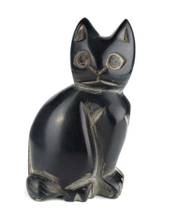 Obsidian statue cat isolated on a white backgroundの写真素材