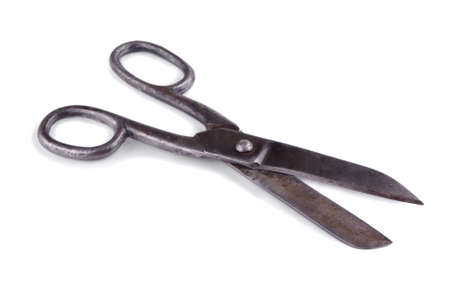 Old rusty scissors on a white backgroundの写真素材