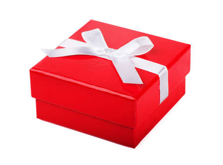 Red gift box on a white backgroundの写真素材
