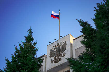 Russia flag and state symbols of Russiaの写真素材