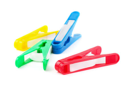 Colorfull clothespin on a white backgroundの写真素材