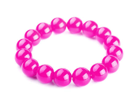 Pink bead bracelet isolated on a white backgroundの写真素材