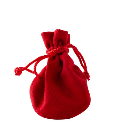 Red pouch for jewelry isolated on white backgroundの写真素材