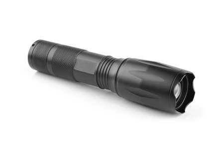 Close-up of a flashlight, isolated on white background