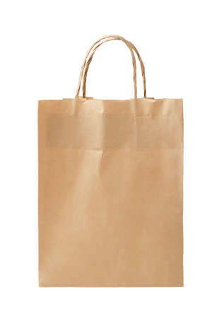 Recycled paper shopping bag isolated on white backgroundの写真素材