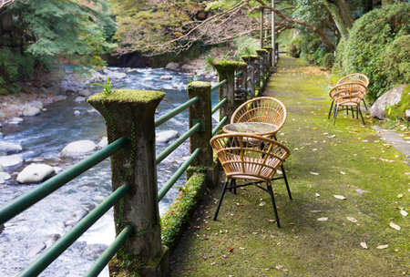 Japanese river embankment in mossの写真素材