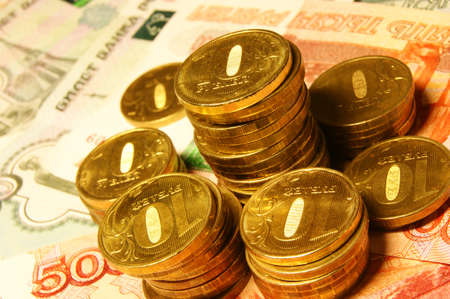Russian rubles banknotes and coinsの写真素材