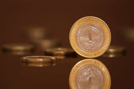 commemorative ten ruble coin of the Russian Federationの写真素材