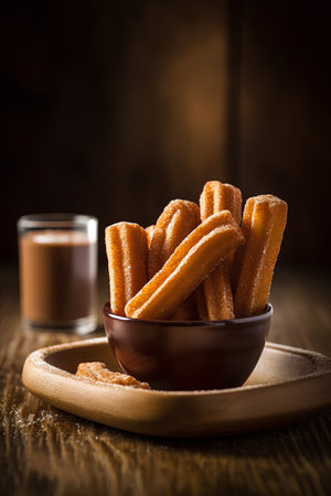 churros in a bowl on a wooden background. selective focusの素材