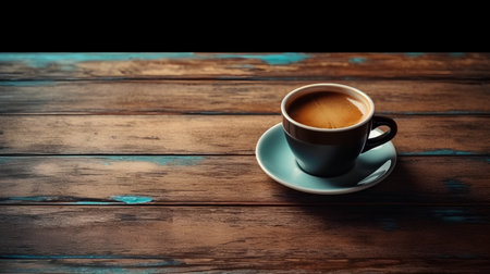 Coffee cup on wooden table with copyspace for your textの素材