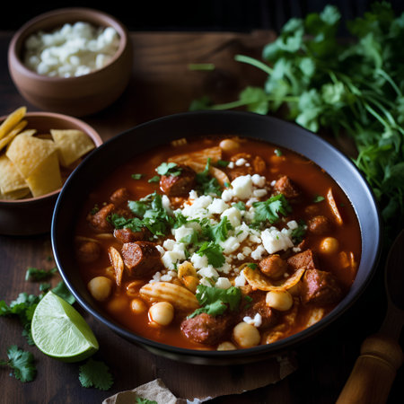 Spicy chana masala with rice, tortilla chips and cilantroの素材