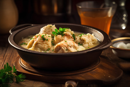 Mashed potatoes with dumplings in a rustic style.の素材