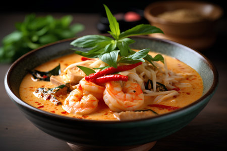 Tom yum kung, Thai traditional spicy soup with prawnsの素材