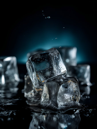 Melting ice cubes on black background. Ice cubes on dark backgroundの素材