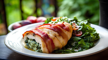 Bacon wrapped chicken breast with spinach and parmesan cheese.の素材