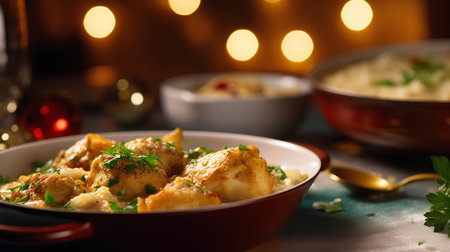 Chicken fillet stewed in a creamy sauce with mushrooms and spicesの素材