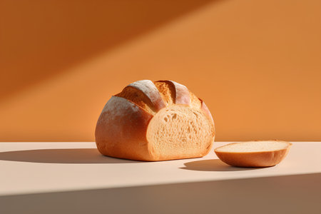 loaf of bread on a orange background. 3d rendering.の素材