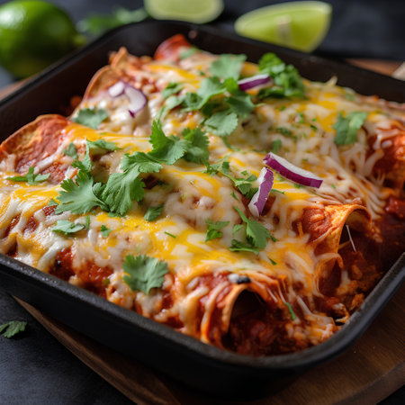 Traditional mexican enchiladas with meat, cheese and vegetablesの素材
